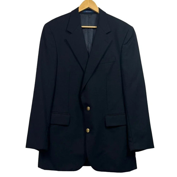 Chaps Ralph Lauren 40 T Navy Blue Gold Button Wool Sport Coat Blazer